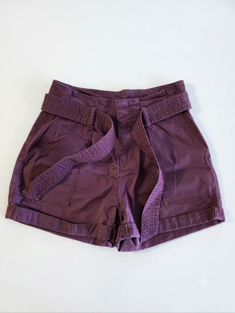 Vanilla Star Plum High Waist Paper Bag Tie Belt Shorts Pockets Size 7
